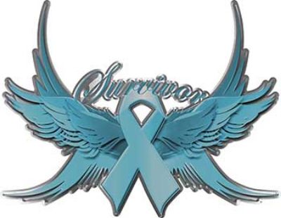 
	Ovarian Cancer Survivor Teal Ribbon with Flying Wings Decal
