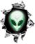 
	Mini Rip Torn Metal Bullet Hole Style Graphic with Green Alien
