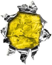 
	Mini Rip Torn Metal Bullet Hole Style Graphic in Yellow Camouflage
