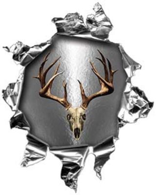 
	Mini Rip Torn Metal Bullet Hole Style Graphic with Deer Hunter Deer Skull
