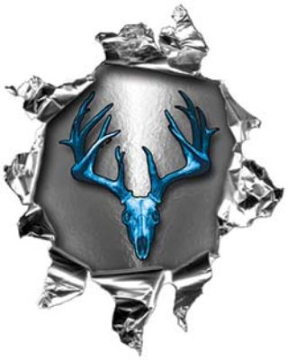 
	Mini Rip Torn Metal Bullet Hole Style Graphic with Blue Deer Hunter Deer Skull
