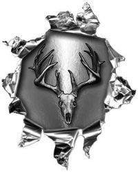 
	Mini Rip Torn Metal Bullet Hole Style Graphic with Gray Deer Hunter Deer Skull
