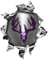 
	Mini Rip Torn Metal Bullet Hole Style Graphic with Purple Deer Hunter Deer Skull
