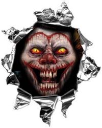 
	Mini Rip Torn Metal Bullet Hole Style Graphic with Evil Circus Clown
