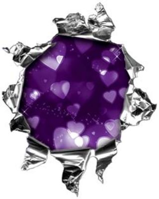
	Mini Rip Torn Metal Bullet Hole Style Graphic with Purple Hearts
