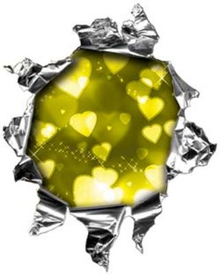 
	Mini Rip Torn Metal Bullet Hole Style Graphic with Yellow Hearts
