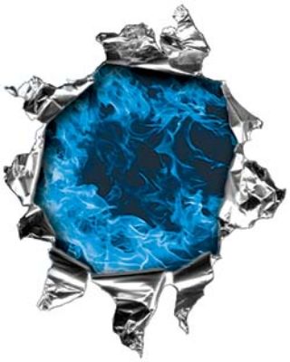 
	Mini Rip Torn Metal Bullet Hole Style Graphic with Blue Inferno Flames
