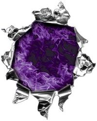 
	Mini Rip Torn Metal Bullet Hole Style Graphic with Purple Inferno Flames
