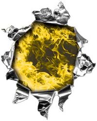 
	Mini Rip Torn Metal Bullet Hole Style Graphic with Yellow Inferno Flames
