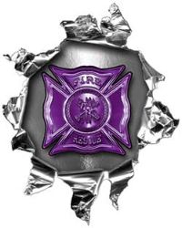 
	Mini Rip Torn Metal Bullet Hole Style Graphic with Purple Firefighter Maltese Cross
