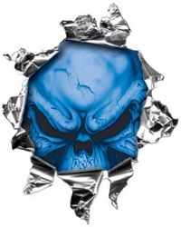 
	Mini Rip Torn Metal Bullet Hole Style Graphic with Blue Demon Skull
