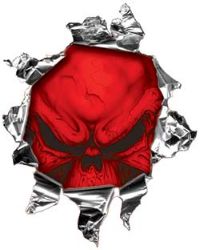 
	Mini Rip Torn Metal Bullet Hole Style Graphic with Red Demon Skull
