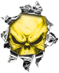 
	Mini Rip Torn Metal Bullet Hole Style Graphic with Yellow Demon Skull
