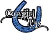 
	Cowgirl Up Decal / Sticker Western Style Writing with Horseshoe in Blue
