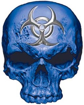 
	Skull Decal / Sticker in Blue with Bio Hazard Emblem
