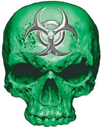 
	Skull Decal / Sticker in Green with Bio Hazard Emblem
