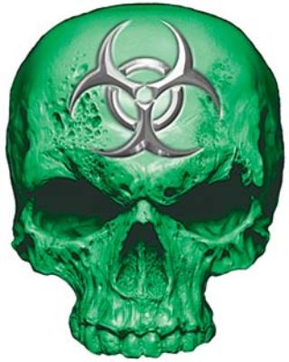 
	Skull Decal / Sticker in Green with Bio Hazard Emblem
