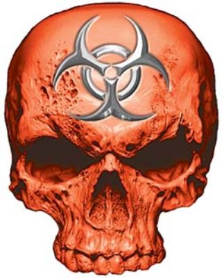 
	Skull Decal / Sticker in Orange with Bio Hazard Emblem
