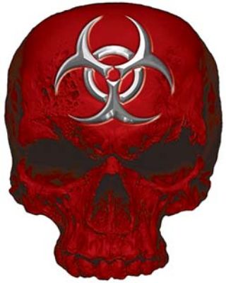 
	Skull Decal / Sticker in Red with Bio Hazard Emblem
