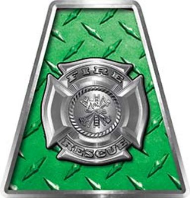 Fire Fighter, EMS, Rescue Helmet Tetrahedron Decal Reflective in Green Diamond Plate Maltese Cross
