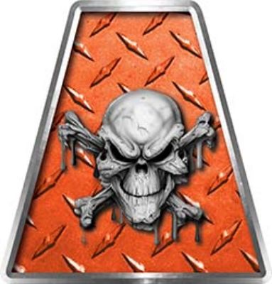 Fire Fighter, EMS, Rescue Helmet Tetrahedron Decal Reflective in Orange Diamond Plate with Skull and Crossbones