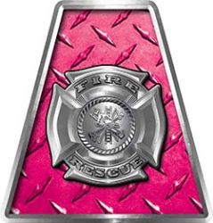 Fire Fighter, EMS, Rescue Helmet Tetrahedron Decal Reflective in Pink Diamond Plate with Maltese Cross