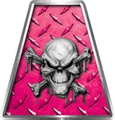 Fire Fighter, EMS, Rescue Helmet Tetrahedron Decal Reflective in Pink Diamond Plate with Skull and Crossbones