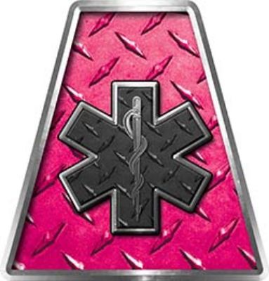 Fire Fighter, EMS, Rescue Helmet Tetrahedron Decal Reflective in Pink Diamond Plate with Star of Life