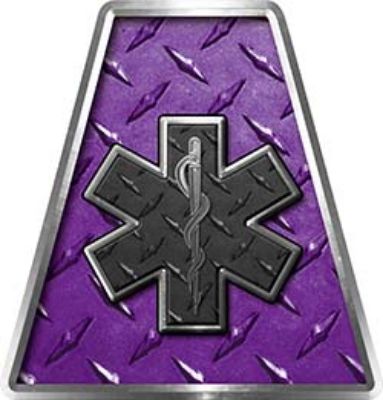 Fire Fighter, EMS, Rescue Helmet Tetrahedron Decal Reflective in Purple Diamond Plate with Star of Life