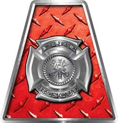 Fire Fighter, EMS, Rescue Helmet Tetrahedron Decal Reflective in Red Diamond Plate with Maltese Cross