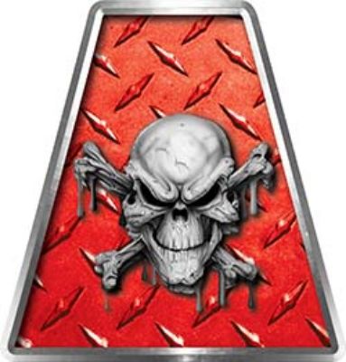 Fire Fighter, EMS, Rescue Helmet Tetrahedron Decal Reflective in Red Diamond Plate with Skull and Crossbones