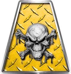 Fire Fighter, EMS, Rescue Helmet Tetrahedron Decal Reflective in Yellow Diamond Plate with Skull and Crossbones