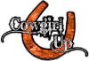 
	Cowgirl Up Decal / Sticker Western Style Writing with Horseshoe in Orange Camouflage

