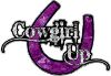 
	Cowgirl Up Decal / Sticker Western Style Writing with Horseshoe in Purple Camouflage
