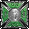 
	Aztec Style Modern Edge Fire Fighter Maltese Cross Decal in Green Diamond Plate
