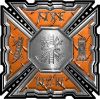 
	Aztec Style Modern Edge Fire Fighter Maltese Cross Decal in Orange Diamond Plate
