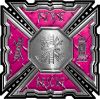 
	Aztec Style Modern Edge Fire Fighter Maltese Cross Decal in Pink Diamond Plate
