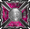 
	Aztec Style Modern Edge Fire Fighter Maltese Cross Decal in Pink Inferno Flames
