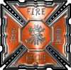 
	Aztec Style Modern Edge Fire Fighter Maltese Cross Decal in Orange
