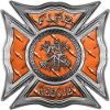 
	Celtic Style Rough Steel Fire Fighter Maltese Cross Decal in Orange Diamond Plate