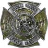 
	Personalized Fire Fighter Maltese Cross Decal with Flames in Camouflage
