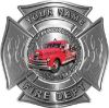 
	Personalized Fire Fighter Maltese Cross Decal with Flames with Antique Fire Truck
