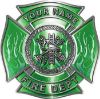 
	Personalized Fire Fighter Maltese Cross Decal with Flames in Green
