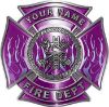 
	Personalized Fire Fighter Maltese Cross Decal with Flames in Purple
