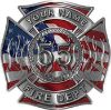 
	Personalized Fire Fighter Maltese Cross Decal with Flames and Number with American Flag
