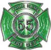 
	Personalized Fire Fighter Maltese Cross Decal with Flames and Number in Green

