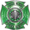
	Personalized Fire Fighter Maltese Cross Decal with Flames and Star of Life in Green
