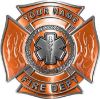 
	Personalized Fire Fighter Maltese Cross Decal with Flames and Star of Life in Orange
