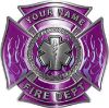 
	Personalized Fire Fighter Maltese Cross Decal with Flames and Star of Life in Purple
