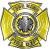 
	Personalized Fire Fighter Maltese Cross Decal with Flames and Star of Life in Yellow
